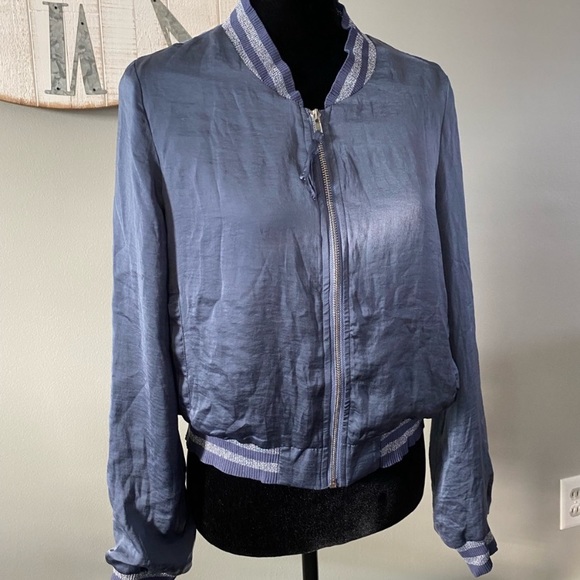 Lucy Paris Satin Bomber Jacket Clara Glitter Striped Medium - Picture 3 of 16